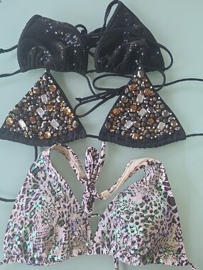 Embellished & Sequin Triangle Bikini Tops 2 Med 1 Large